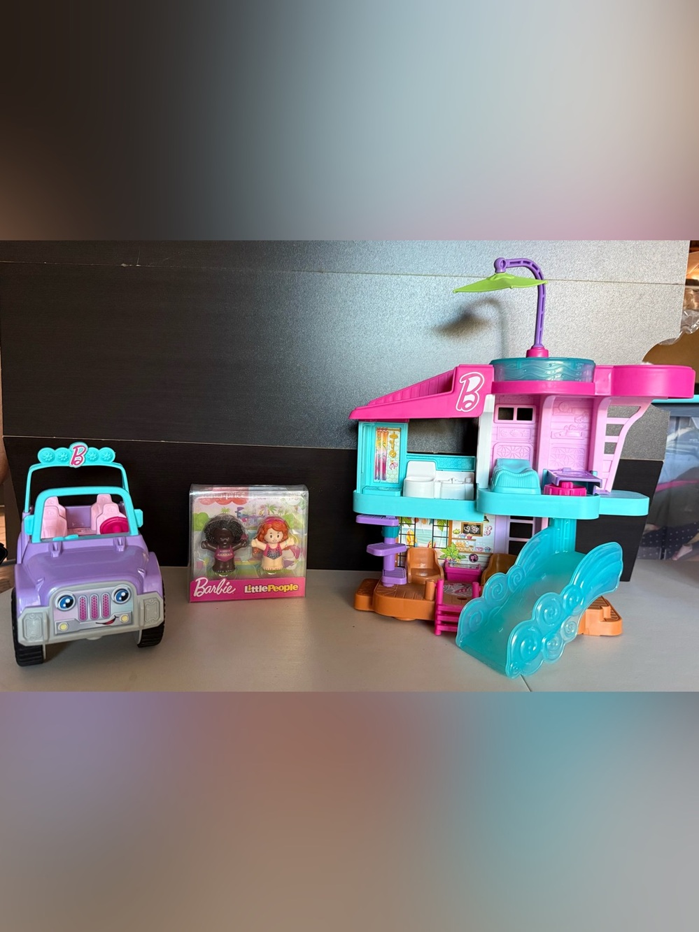 Barbie Pink, Teal & Purple Beach House Playset with Purple Jeep